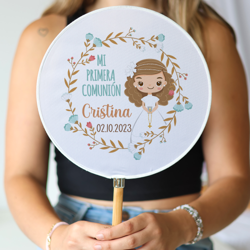 Abanico personalizado para comunión "Modelo Cristina" Detalles para invitados de comunión - Abanicos personalizados comunión