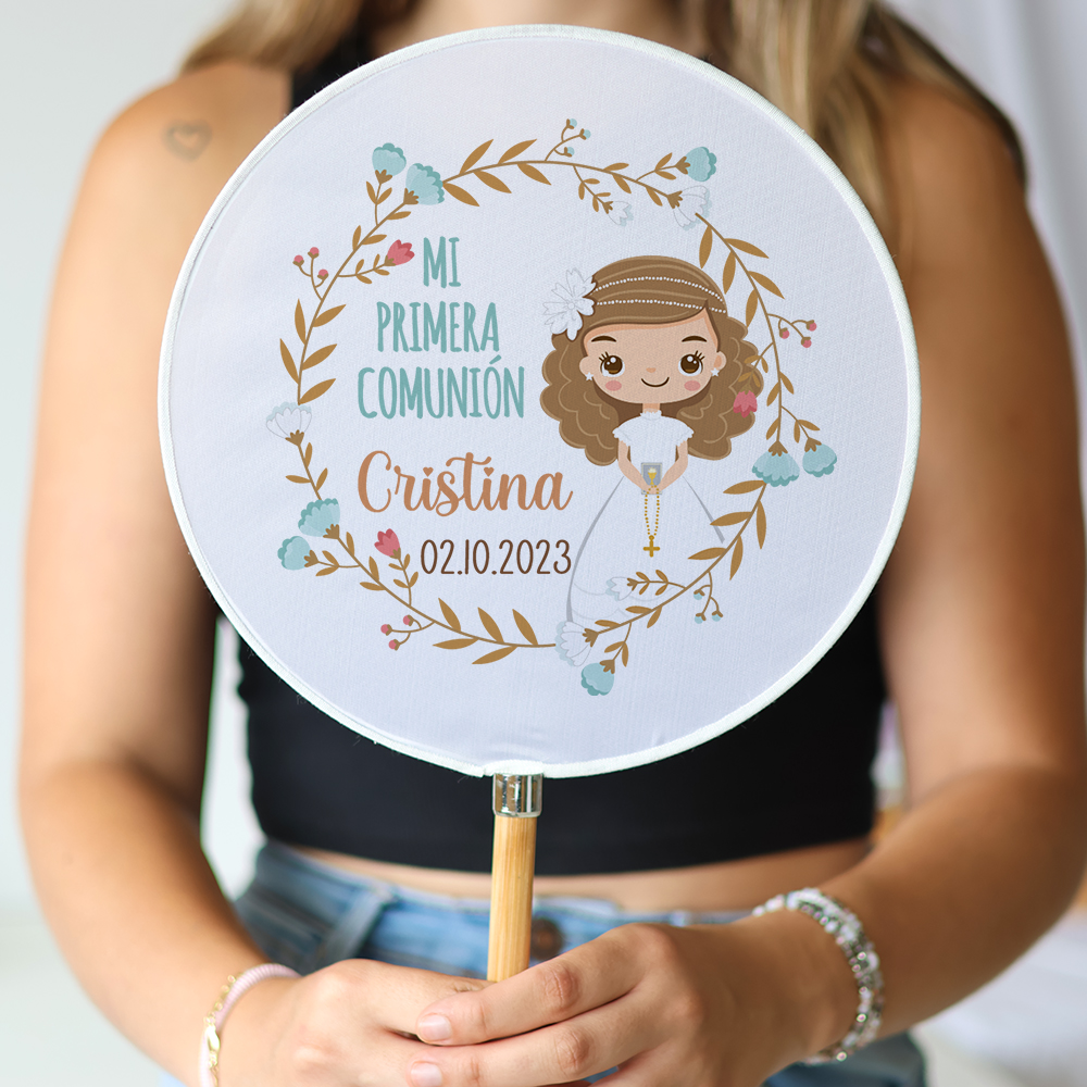 Abanico personalizado para comunión "Modelo Cristina" Detalles para invitados de comunión - Abanicos personalizados comunión