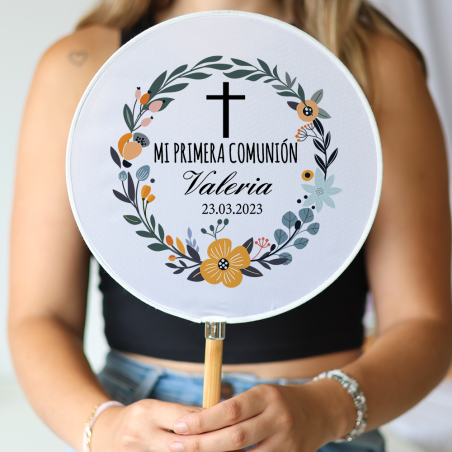 Abanico personalizado para comunión "Modelo Valeria" Detalles para invitados de comunión - Abanicos personalizados comunión