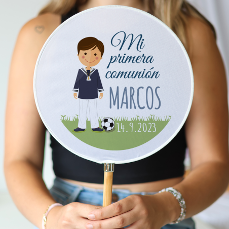 Abanico personalizado para comunión "Modelo Fútbol" Detalles para invitados de comunión - Abanicos personalizados comunión
