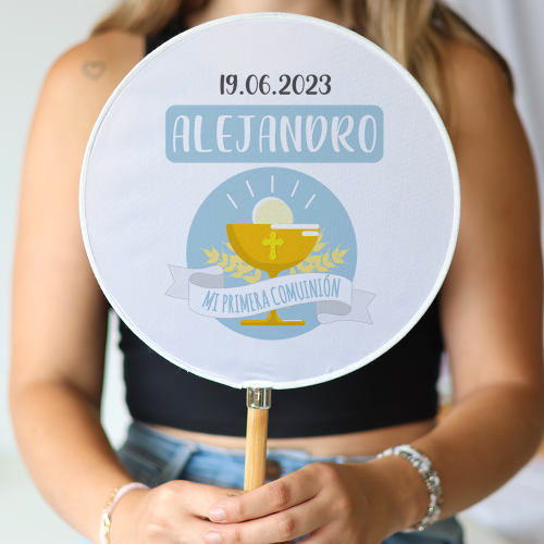 Abanico personalizado para comunión "Modelo Alejandro" Detalles para invitados de comunión - Abanicos personalizados comunión