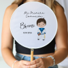 Abanico personalizado para comunión "Modelo Beige niño" Detalles para invitados de comunión - Abanicos personalizados comunión