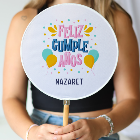 Abanico personalizado para cumpleaños "Modelo Fiesta" Detalles para invitados de cumpleaños - Abanicos personalizados comunión
