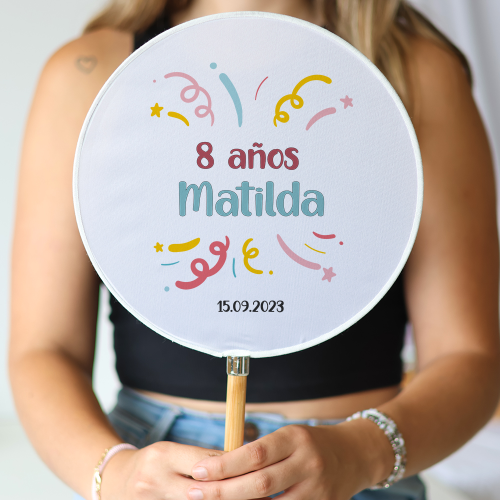 Abanico personalizado para cumpleaños "Modelo Confeti" Detalles para invitados de cumpleaños - abanicos personalizados cumpleaño