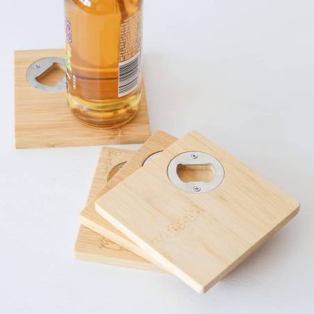 Abridor de botellas y posavasos de madera Detalles para invitados de boda - Detalles Boda Hombre