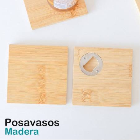 Abridor de botellas y posavasos de madera Detalles para invitados de boda - Detalles Boda Hombre