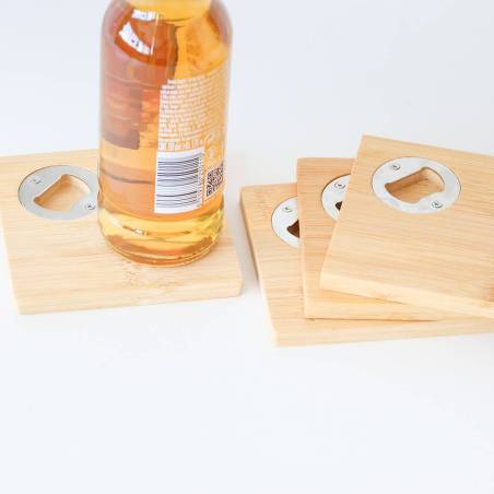 Abridor de botellas y posavasos de madera Detalles para invitados de boda - Detalles Boda Hombre
