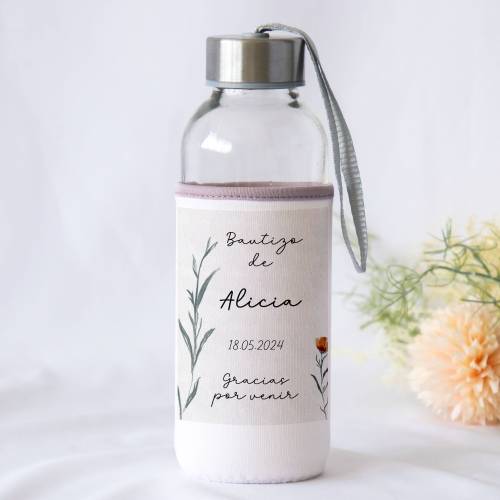 Botella personalizada Bautizo "Flor" Detalles de bautizo - Detalles personalizables para Bautizo