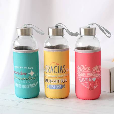 Botella de cristal con funda para boda, Botella para boda, Detalles invitados boda - Detalles boda unisex