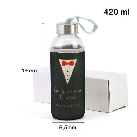 Botella de cristal con funda para boda, Diseño esmoquin, Detalles para invitados boda - Detalles boda unisex