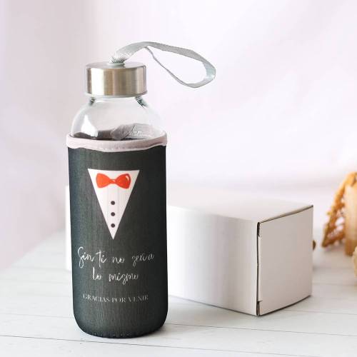Botella de cristal con funda para boda, Diseño esmoquin, Detalles para invitados boda - Detalles boda unisex