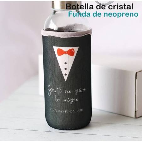Botella de cristal con funda para boda, Diseño esmoquin, Detalles para invitados boda - Detalles boda unisex