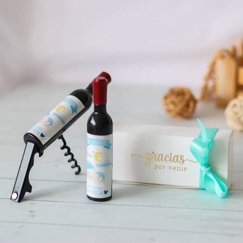 Sacacorchos con pegatina de bautizo de niño, Detalles bautizo invitados - Detalles De Bautizo Para Hombres
