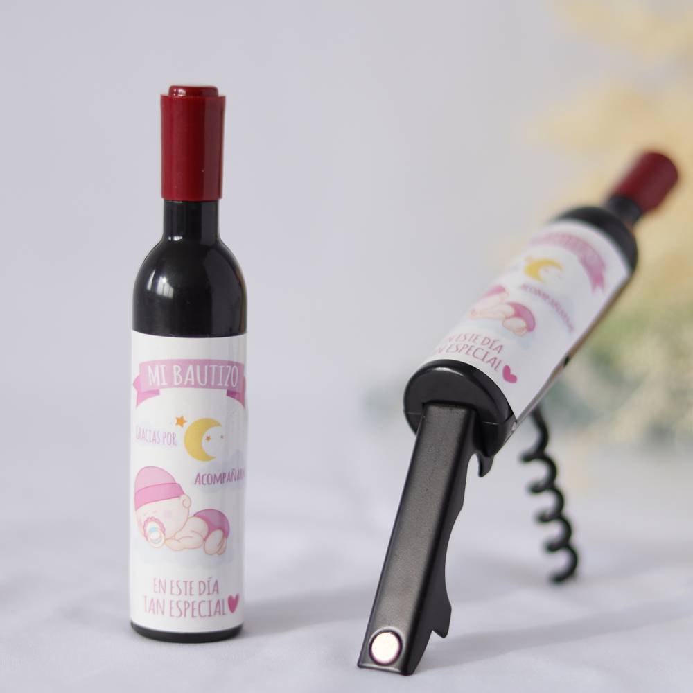 Sacacorchos con pegatina de bautizo de niña, Detalles bautizo invitados - Detalles De Bautizo Para Hombres