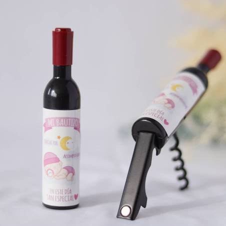 Sacacorchos con pegatina de bautizo de niña, Detalles bautizo invitados - Detalles De Bautizo Para Hombres