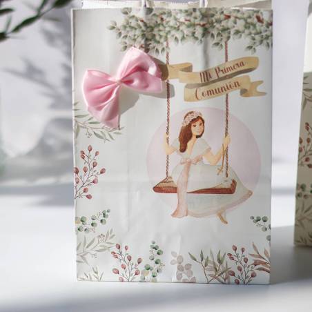 Bolsa de comunión niña Columpio con lazo - Envoltorio Regalo de comunión