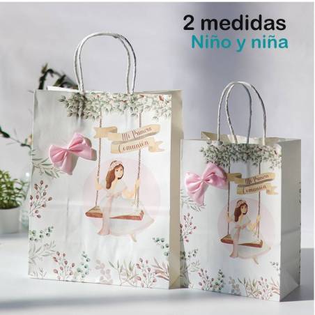 Bolsa de comunión niña Columpio con lazo - Envoltorio Regalo de comunión
