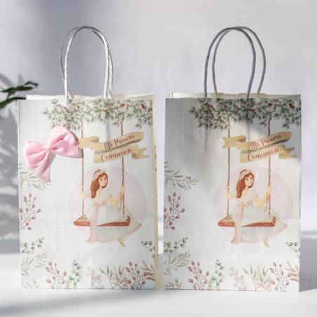Bolsa de comunión niña Columpio con lazo - Envoltorio Regalo de comunión