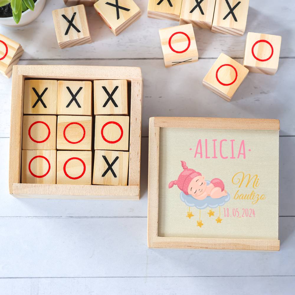 Juego 3 en raya personalizado con grabación "Dreams" Detalles invitados bautizo - Juegos personalizados de bautizo