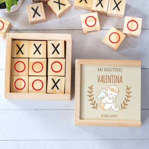 Juego 3 en raya personalizado con grabación "Ángel" Detalles invitados bautizo - Juegos personalizados de bautizo