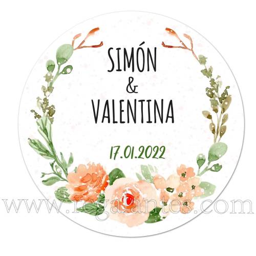 Pegatina con estampado de flores personalizada para bodas. - Pegatinas Y Etiquetas Personalizadas boda