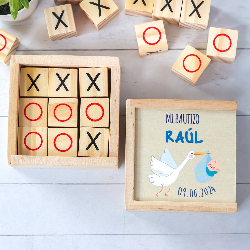 Juego 3 en raya personalizado con grabación "Raúl" Detalles invitados bautizo - Juegos personalizados de bautizo