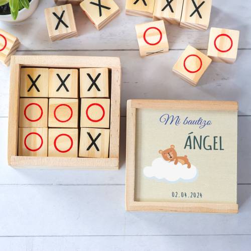 Juego 3 en raya personalizado con grabación "Nube" Detalles invitados bautizo - Juegos personalizados de bautizo