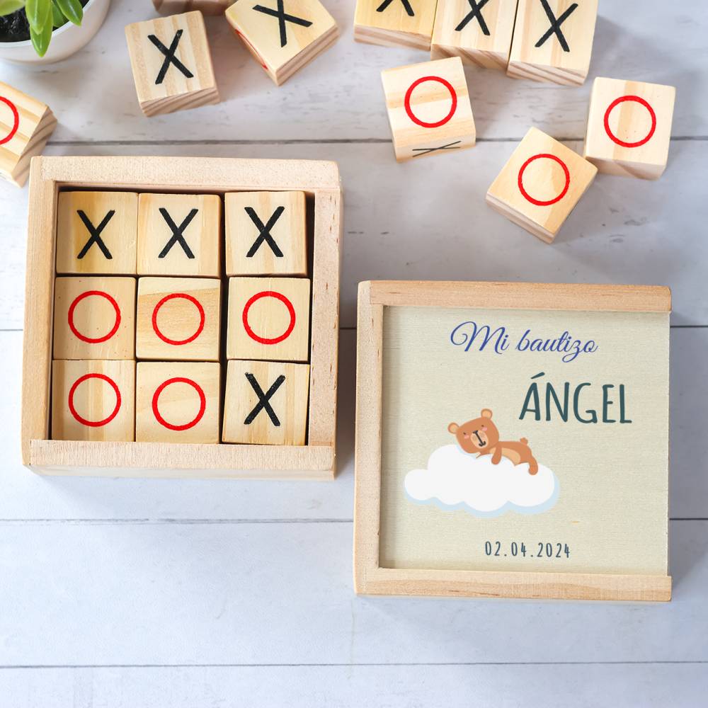 Juego 3 en raya personalizado con grabación "Nube" Detalles invitados bautizo - Juegos personalizados de bautizo