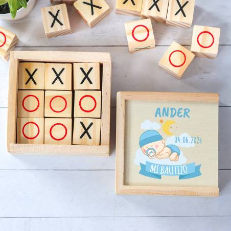 Juego 3 en raya personalizado con grabación "Dulces Sueños" Detalles invitados bautizo - Juegos personalizados de bautizo