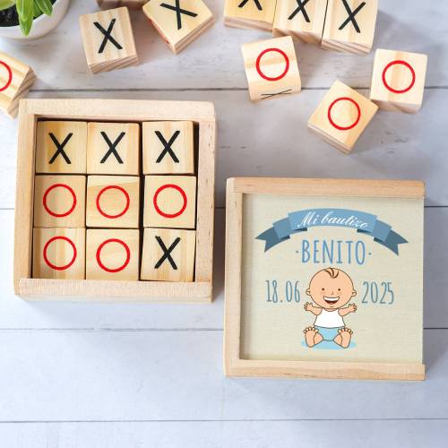 Juego 3 en raya personalizado con grabación "Olas" Detalles invitados bautizo - Juegos personalizados de bautizo