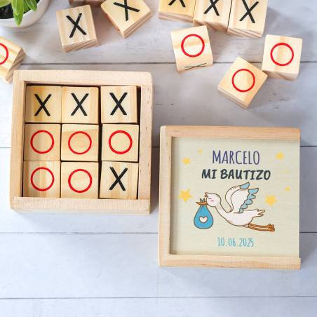Juego 3 en raya personalizado con grabación "Noche" Detalles invitados bautizo - Juegos personalizados de bautizo