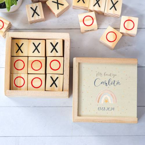 Juego 3 en raya personalizado con grabación "Arcoíris" Detalles invitados bautizo - Juegos personalizados de bautizo