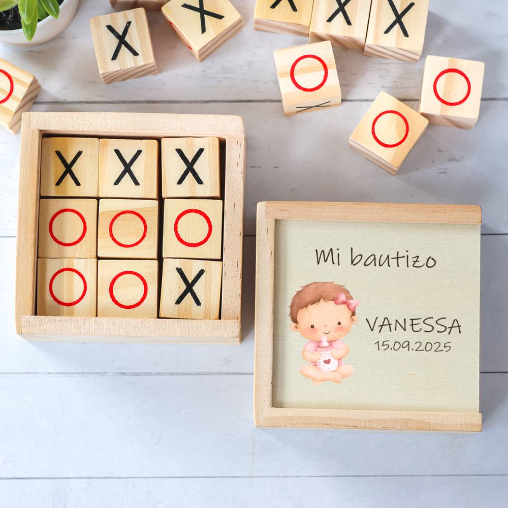 Juego 3 en raya personalizado con grabación "Bebé Niña" Detalles invitados bautizo - Juegos personalizados de bautizo