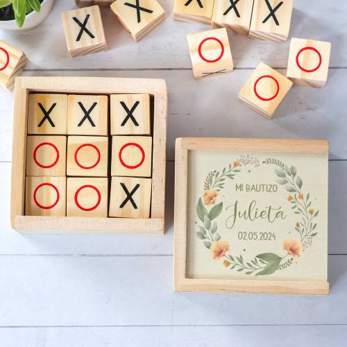 Juego 3 en raya personalizado con grabación "Arco" Detalles invitados bautizo - Juegos personalizados de bautizo