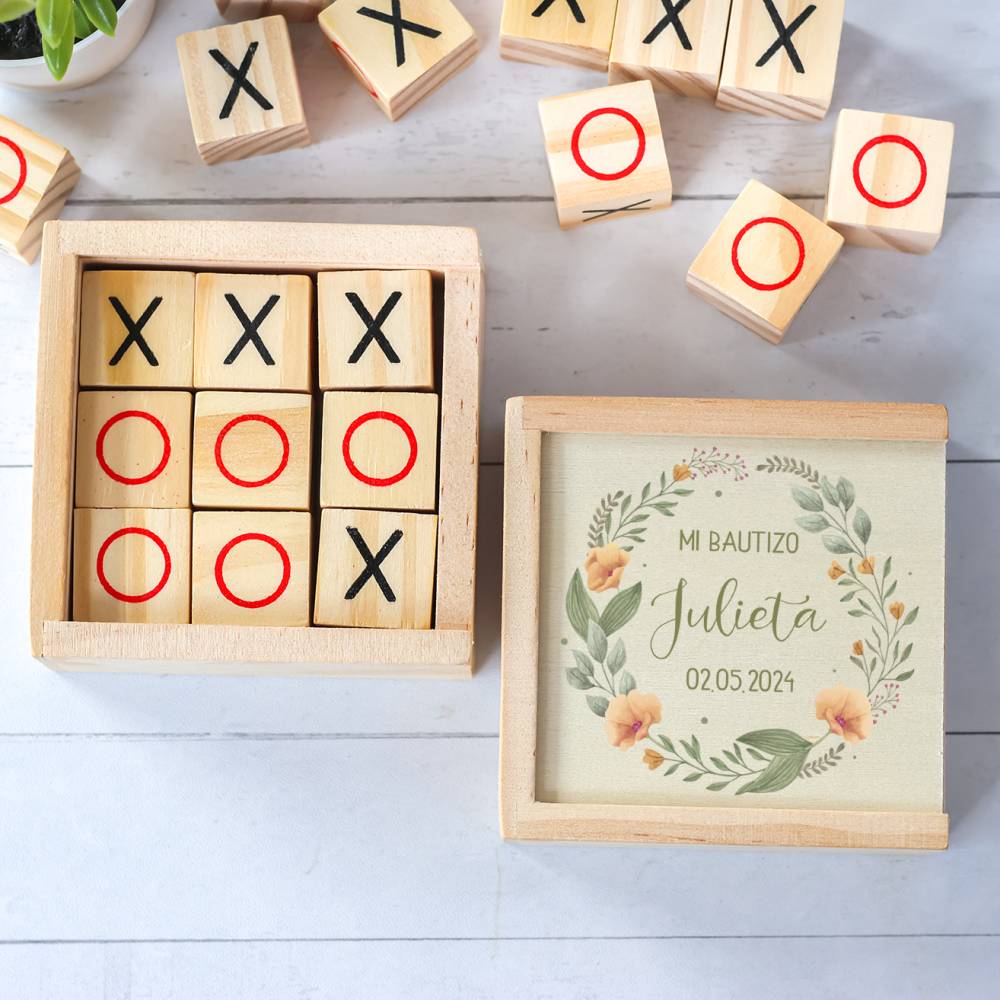 Juego 3 en raya personalizado con grabación "Arco" Detalles invitados bautizo - Juegos personalizados de bautizo