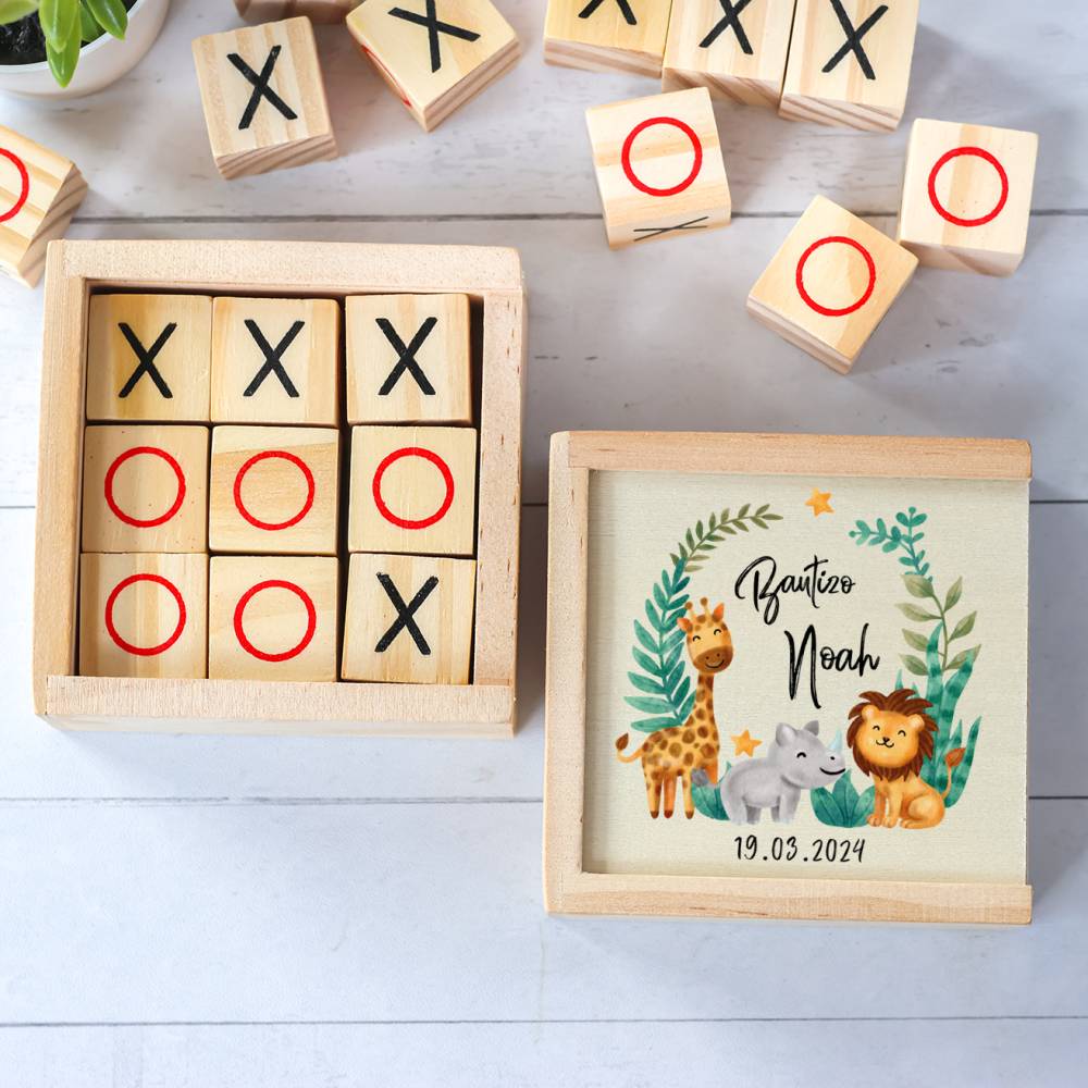 Juego 3 en raya personalizado con grabación "Selva" Detalles invitados bautizo - Juegos personalizados de bautizo