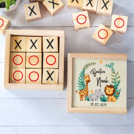 Juego 3 en raya personalizado con grabación "Selva" Detalles invitados bautizo - Juegos personalizados de bautizo