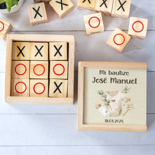 Juego 3 en raya personalizado con grabación "Ropa Bebé" Detalles invitados bautizo - Juegos personalizados de bautizo