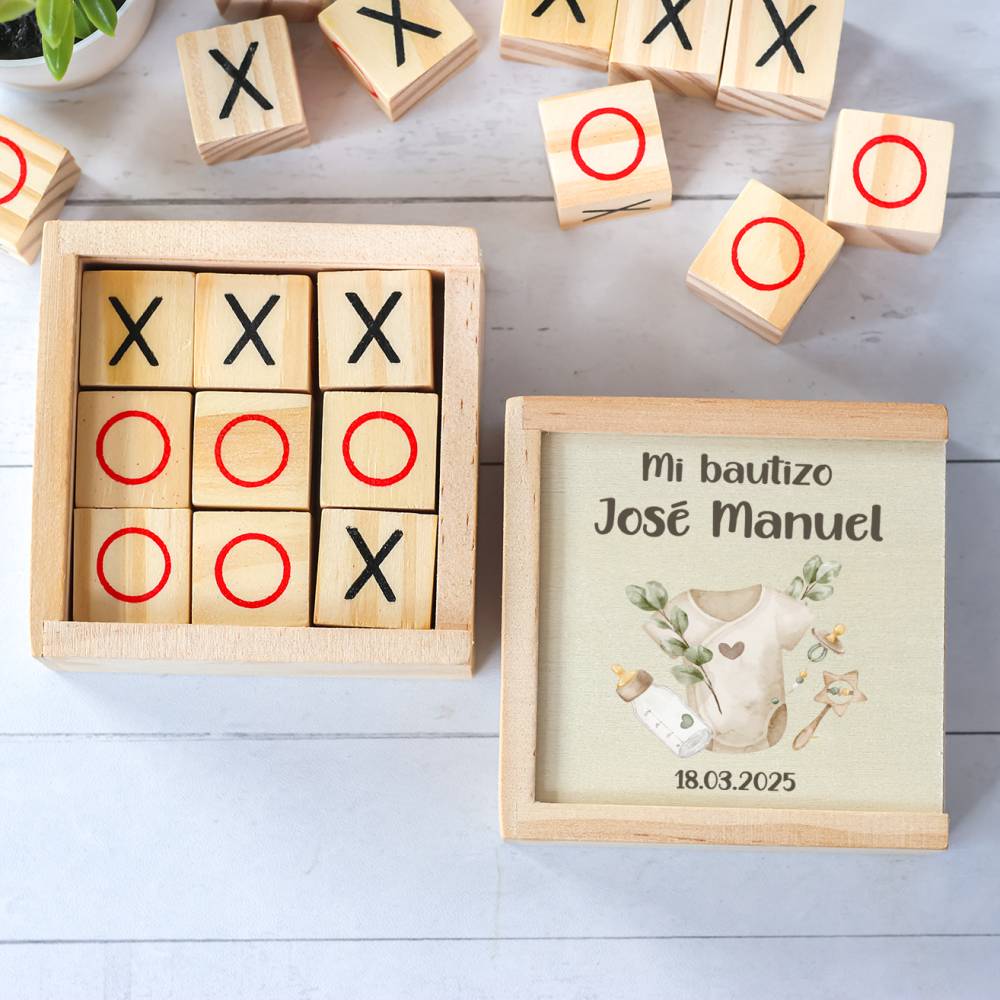 Juego 3 en raya personalizado con grabación "Ropa Bebé" Detalles invitados bautizo - Juegos personalizados de bautizo
