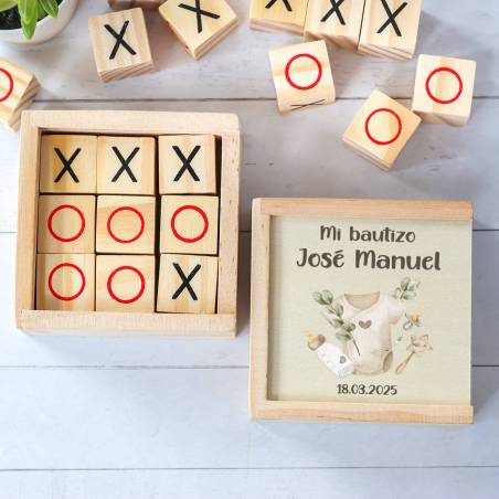 Juego 3 en raya personalizado con grabación "Ropa Bebé" Detalles invitados bautizo - Juegos personalizados de bautizo