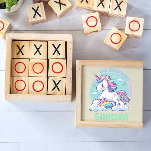 Juego 3 en raya personalizado con grabación "Unicornio" Detalles invitados bautizo - Juegos personalizados de bautizo