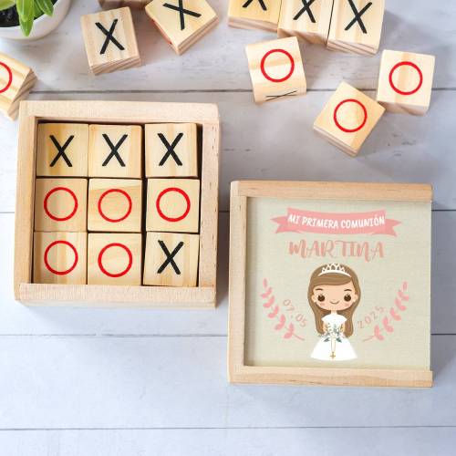 Juego 3 en raya personalizado con grabación "Martina Rosa" Detalles invitados comunión - Juegos personalizados de comunión