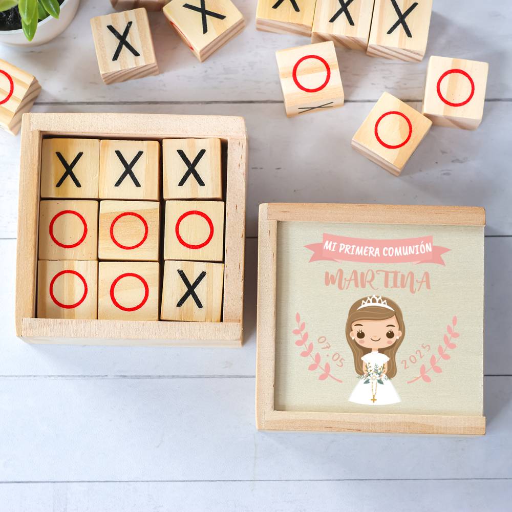 Juego 3 en raya personalizado con grabación "Martina Rosa" Detalles invitados comunión - Juegos personalizados de comunión