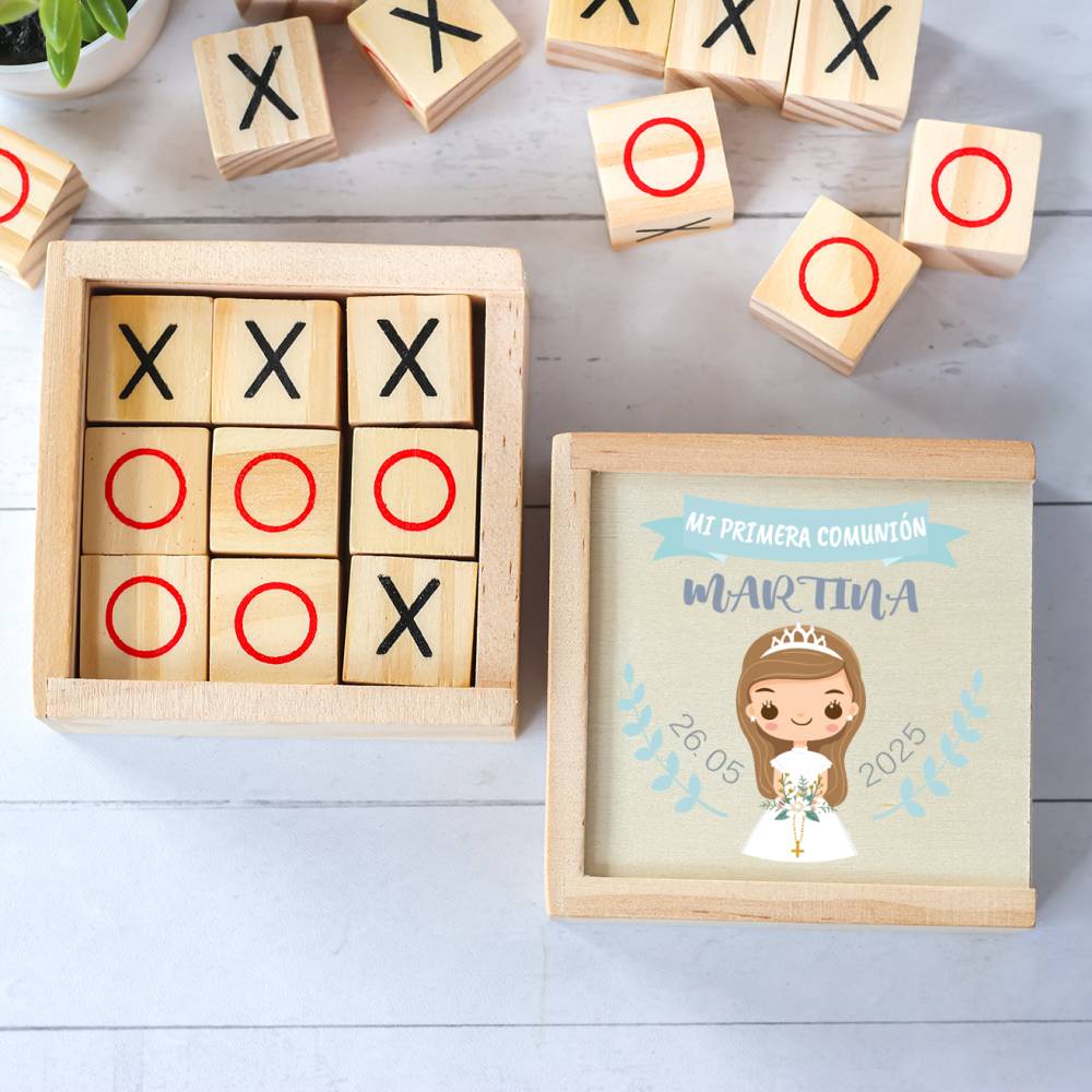 Juego 3 en raya personalizado con grabación "Martina Azul" Detalles invitados comunión - Juegos personalizados de comunión