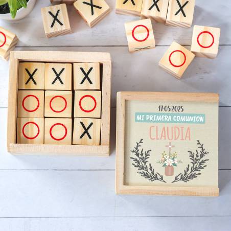 Juego 3 en raya personalizado con grabación "Claudia" Detalles invitados comunión - Juegos personalizados de comunión