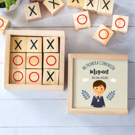 Juego 3 en raya personalizado con grabación "Miguel León" Detalles invitados comunión - Juegos personalizados de comunión