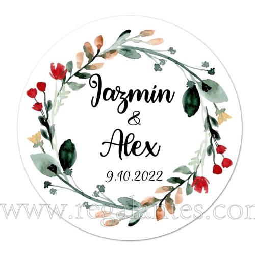 Pegatinas personalizadas con dibujo de guirnalda de flores - Pegatinas Y Etiquetas Personalizadas boda
