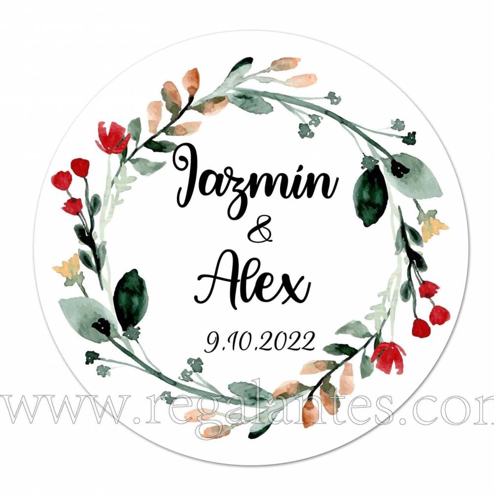 Pegatinas personalizadas con dibujo de guirnalda de flores - Pegatinas Y Etiquetas Personalizadas boda