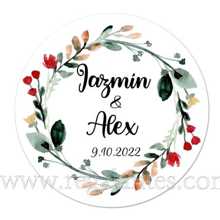 Pegatinas personalizadas con dibujo de guirnalda de flores - Pegatinas Y Etiquetas Personalizadas boda