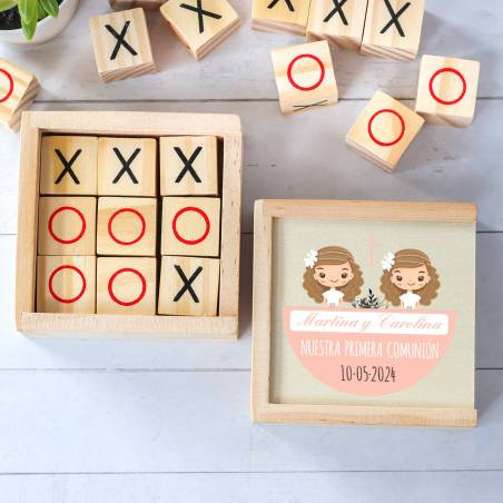 Juego 3 en raya personalizado con grabación "Gemelas" Detalles invitados comunión - Juegos personalizados de comunión